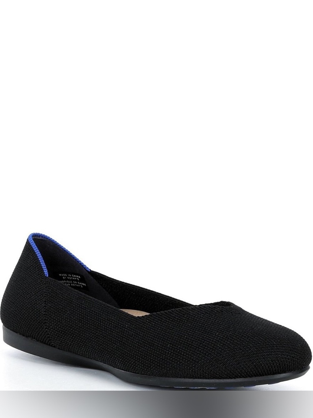 Rothy's Black Knit Ballet Flat with Blue Trim